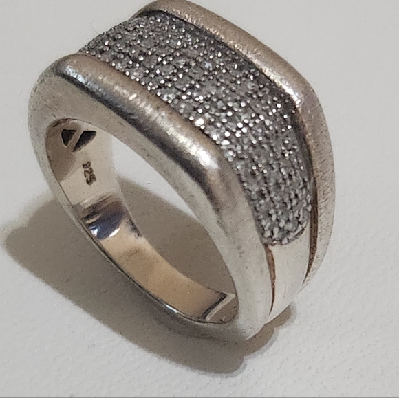 Vintage JWBR Sterling Silver & Natural Diamond Pavé Wide Band Ring - Picture 8 of 12